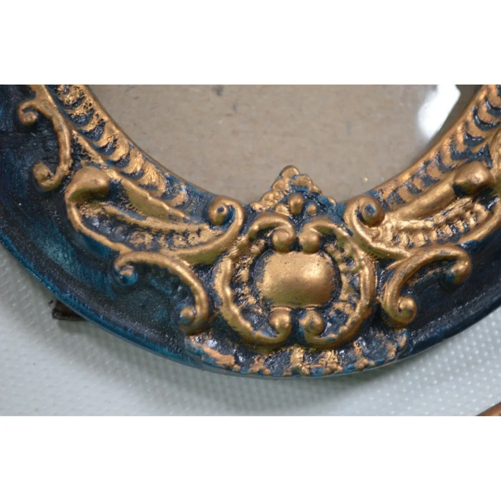 Vintage Style Oval Resin Photo Frame Blue Gold Gilt Ornate Baroque Tabletop